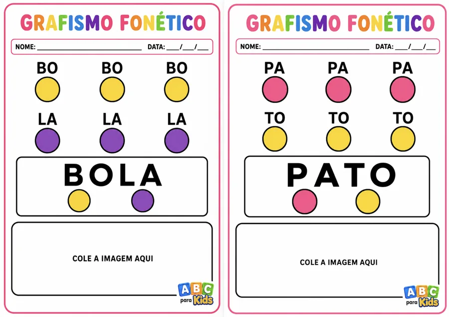 Atividade de grafismo fonético com traçado e sons, ABC para Kids